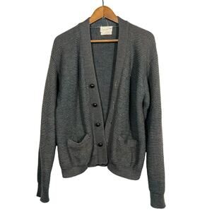 Vintage 70s Golden Cup Academic 100% Wool Cardigan Sweater Knit Pockets - XL